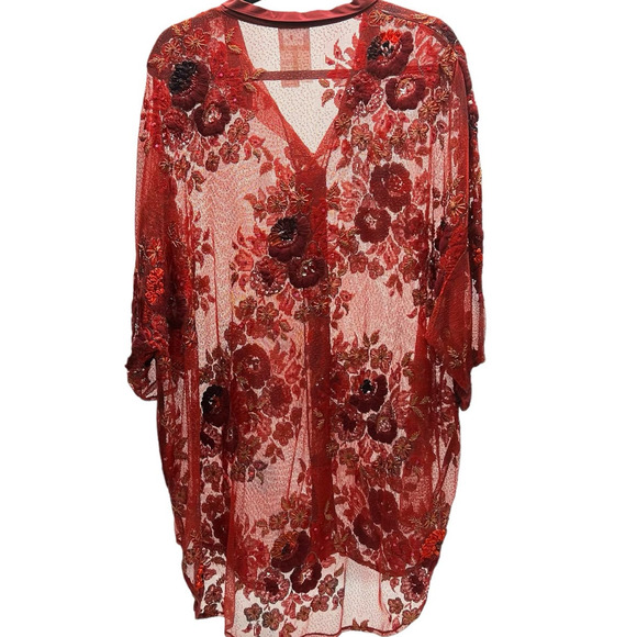 Sankofa Khari Mesh Tunic Embroidered Floral Beaded Women's Size L/XL Rust Red - Picture 5 of 9
